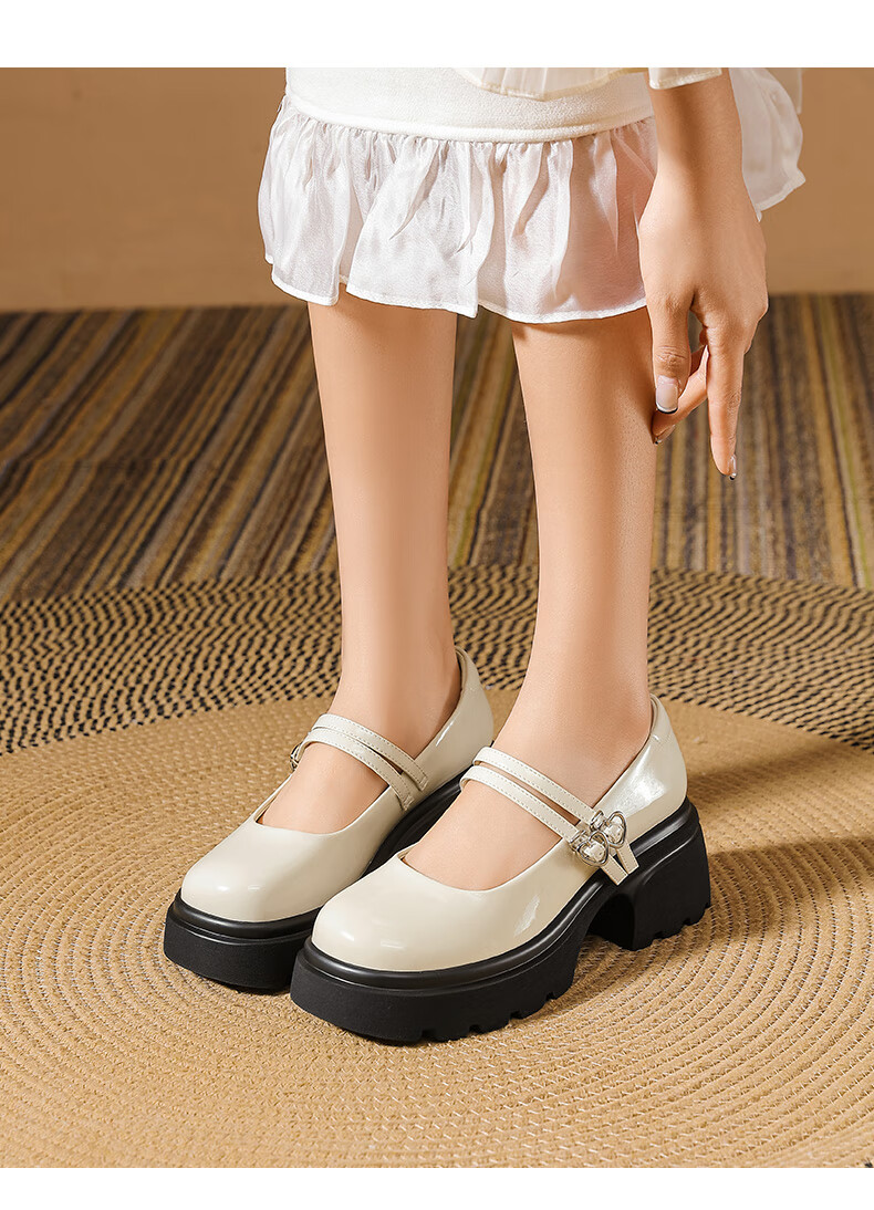 DAPHNE Mary Jane Shoes for Women, Spring And Autumn 2025, High Heels, Versatile Academic Style, Single Shoes, Thick-Soled Leather Shoes, Black, Size 40 6