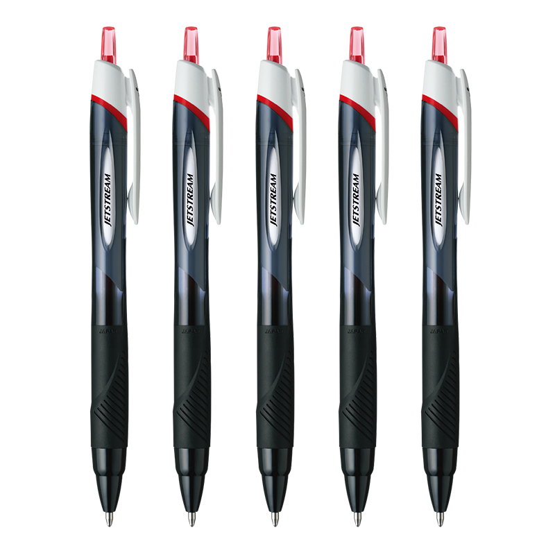Uni Mitsubishi JETSTREAM Series Retractable Ballpoint Pen SXN-150, Smooth Writing for Students And Office Use, 1.0mm Diameter, Black Barrel with Red Ink, Pack of 5