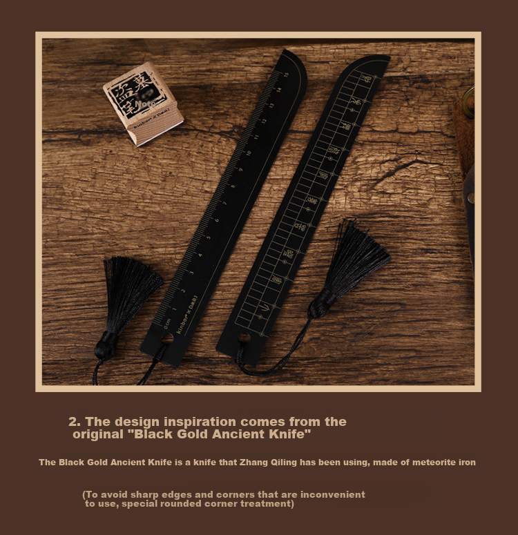 Kinbor Grave Robbers' Chronicles Black Gold Ancient Sword Steel Ruler 15cm Student Exam Special Straight Ruler Scale Ruler Measurement Drawing Stationery Back-To Essential - DT57231 5