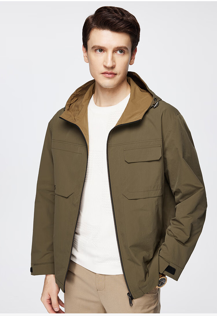 FIRS Double-Sided Hooded Jacket for Men, Spring And Autumn Zipper Windproof Rain-Resistant Adjustable Outdoor Commuter Coat 21