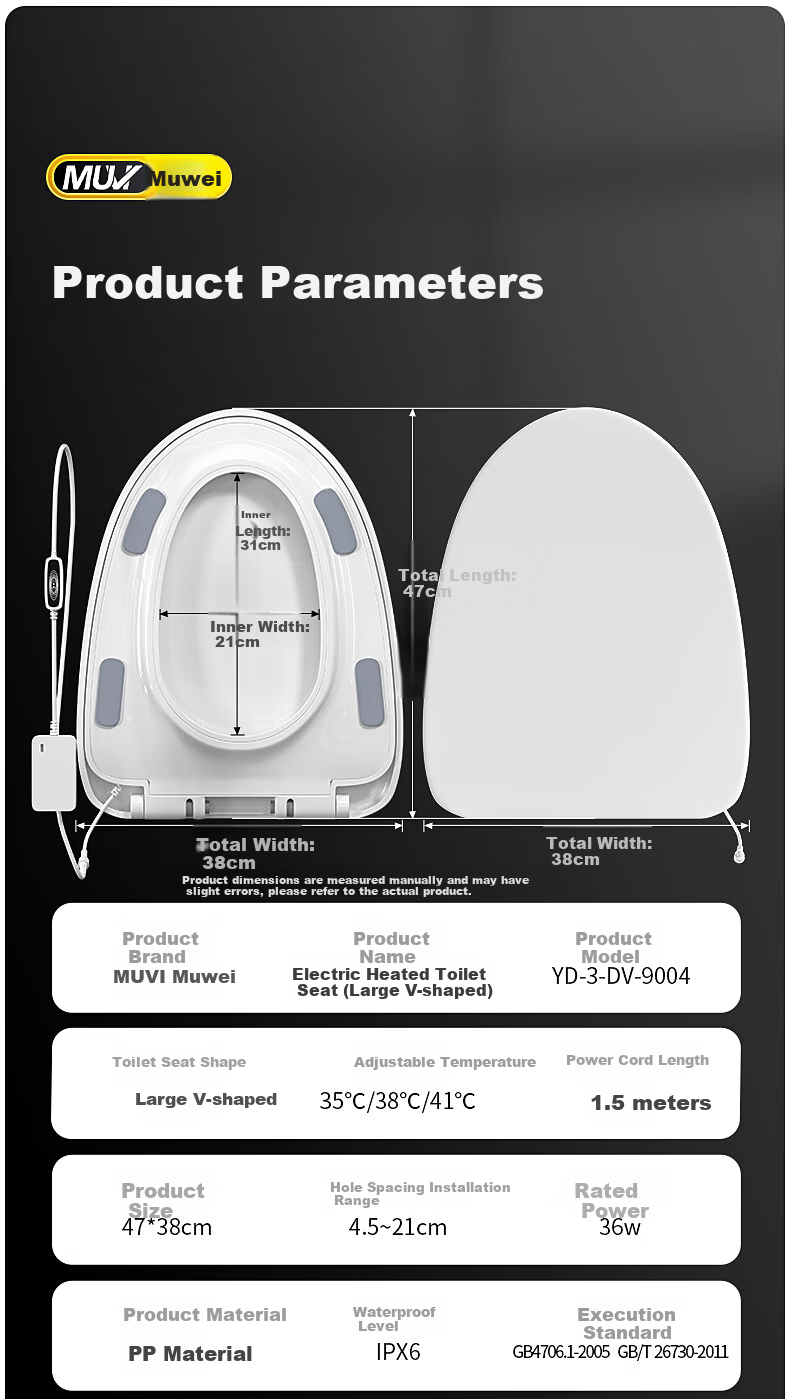 Muvi Intelligent Toilet Seat, U-Shaped, 3C Certified, Single Electric Heating Ring, Toilet Cover Pad, Instant Heating, Universal Constant Temperature, 9004B 7