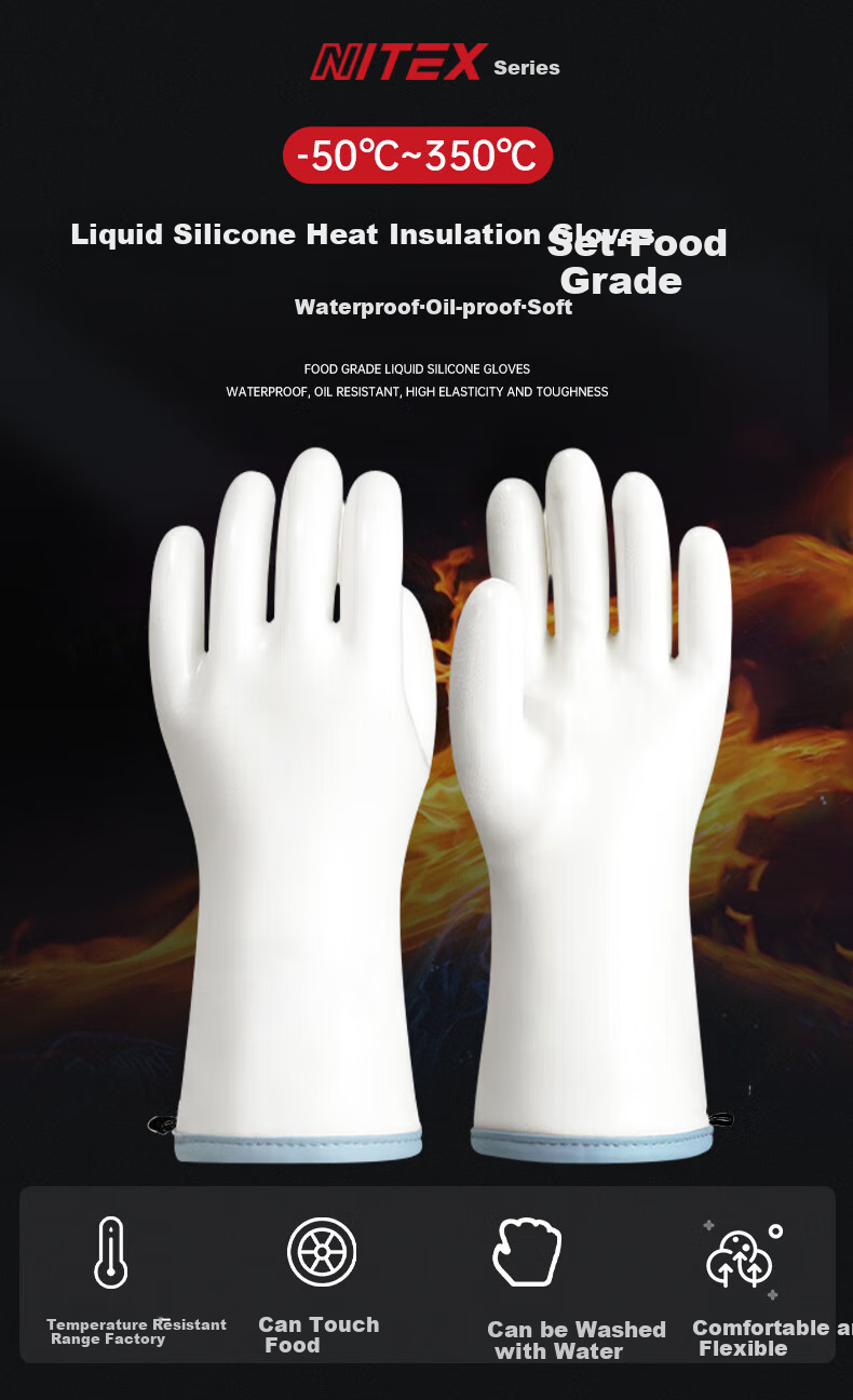 SHENGLI NITEX® Heat-Resistant Gloves, Cold-Resistant And Low-Temperature Industrial Liquid Silicone Anti-Scalding Gloves, -50℃~350℃, White GHXG350, XL Size, 1 Pair 1