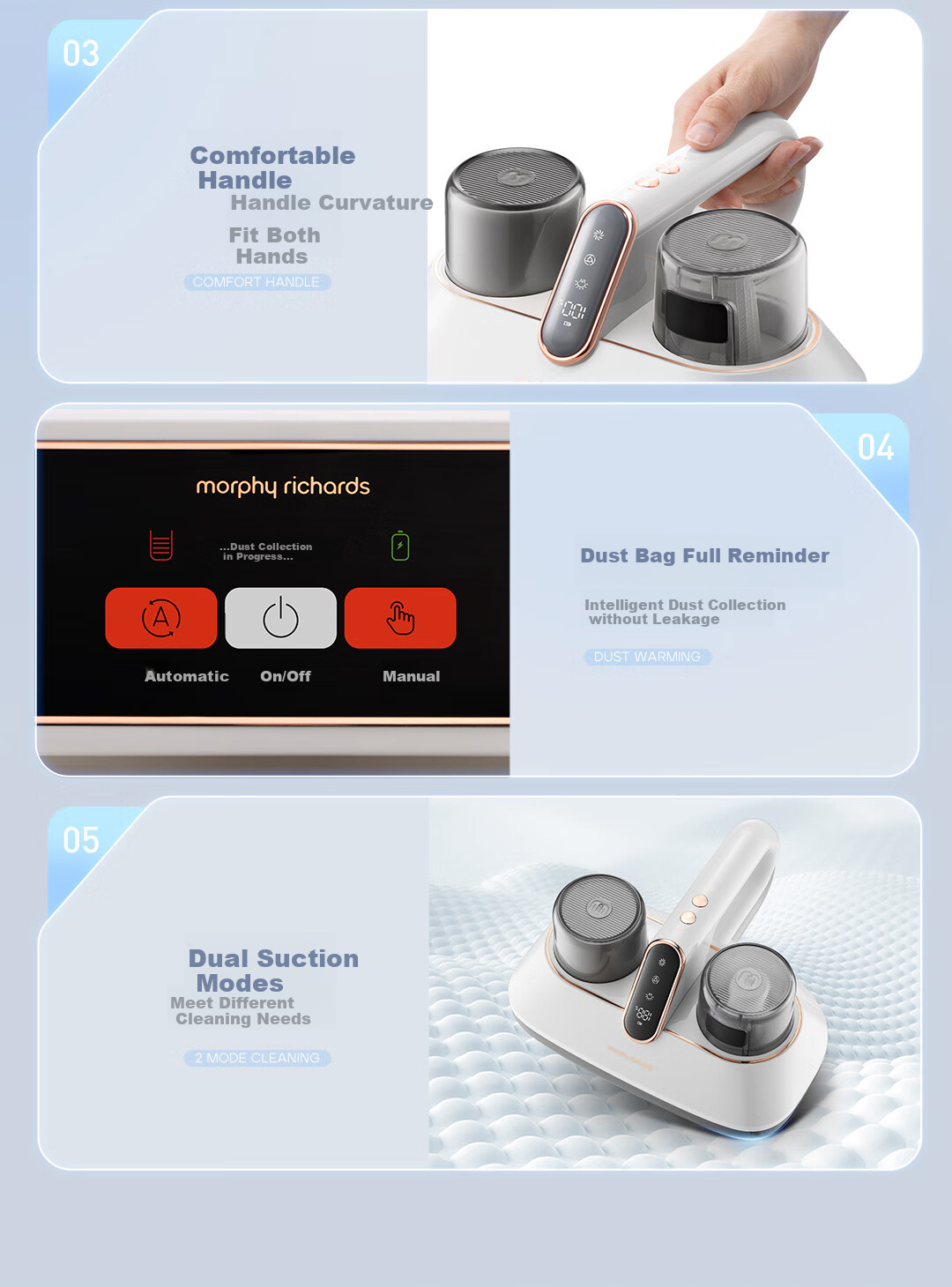 Morphyrichards Self-Cleaning Dust Mite Remover Wireless Bed Vacuum Cleaner, Intelligent Dust And Mite Removal Device with Strong Suction, Long Battery Life of 120 Days without Emptying, Automatic Rechargeable Mite Remover MR3106 46