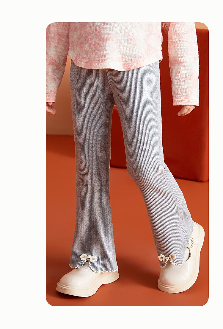ASK JUNIOR Girls' Pants, Autumn 2026 Knitted Trousers, Floral Decoration Casual Pants, Baby Sweatpants, Beige, Size 110 4