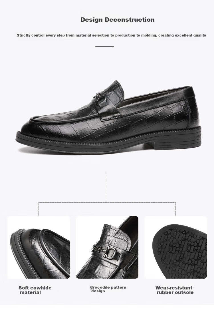 CARTELO Slip-On Loafers for Men, Business Casual Slip-On Leather Shoes, Plaid Men's Wedding Shoes 9596 Black 38 3
