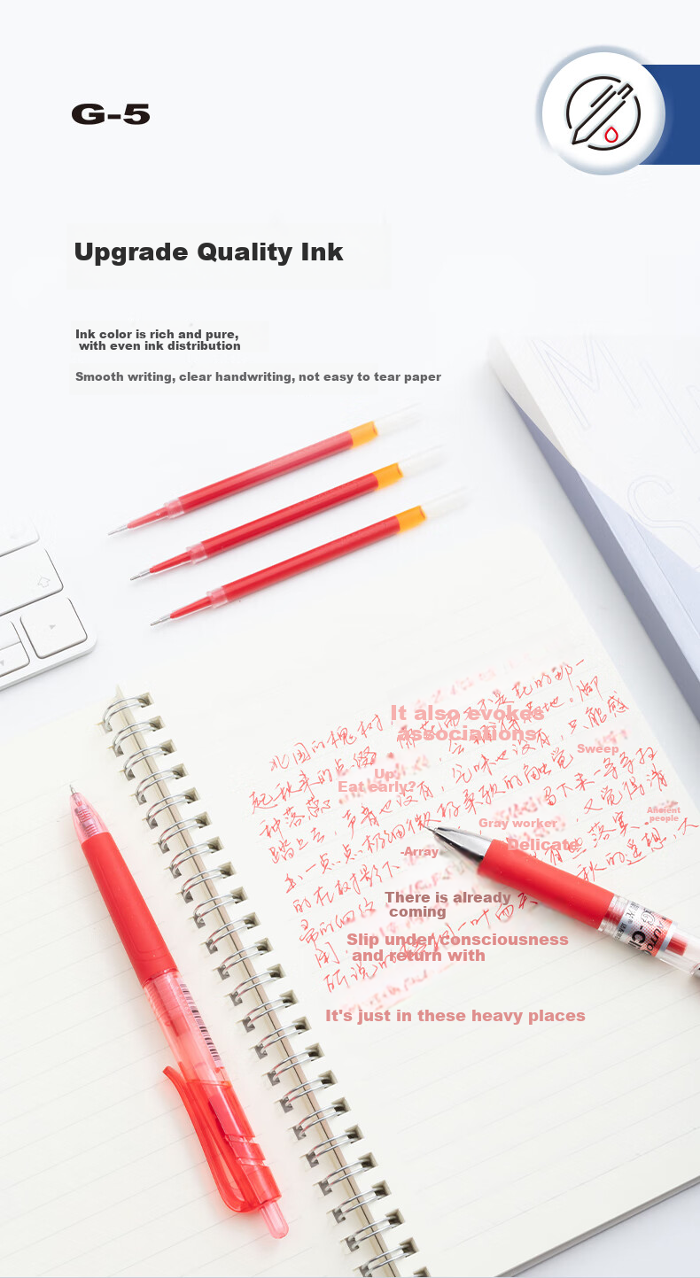 M&G Stationery G-5 Retractable Gel Pen Refill 0.5mm, Signature Pen Refill, Quick-Drying Full Needle Tube Pen Refill for Students And Office Use, Compatible with 1008/K35/S01, Red, 20 Pieces/box 2