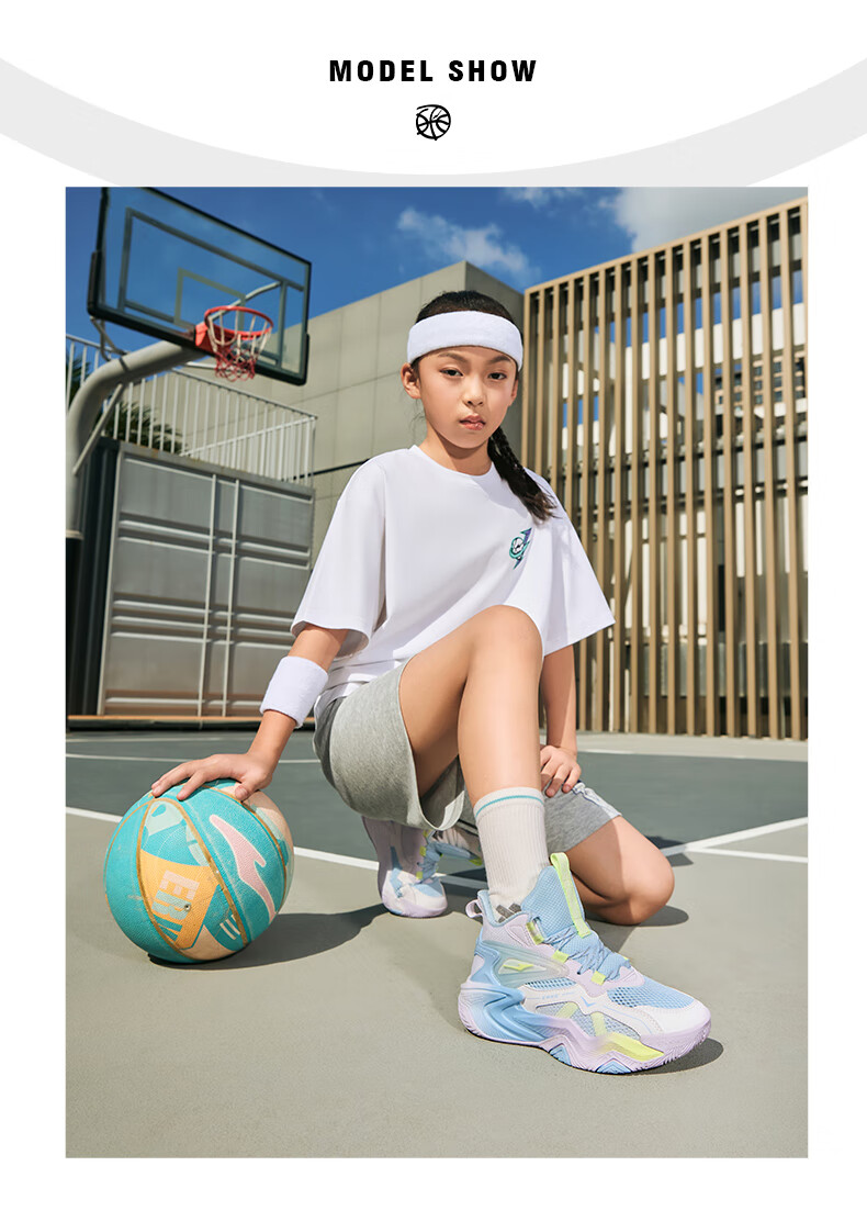 ERKE Children's Shoes, Boys' Basketball Shoes for Older Kids, Kids' Lace-Up Shock-Absorbing Wear-Resistant Sneakers, Micro-Crystal White/black, Size 39 31