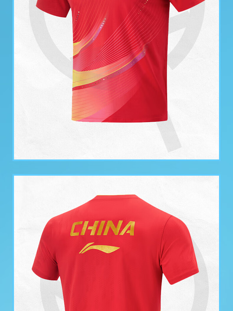 LI-NING Table Tennis Short Sleeve National Team Professional Competition Training Sportswear Set Unisex Bright Blue 3
