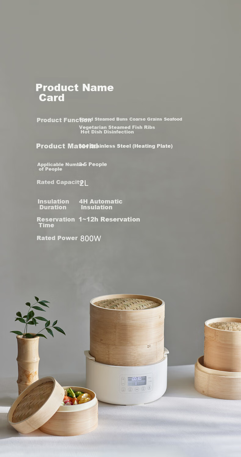 Olayks Steamer Bamboo And Wood Steaming Pot Electric Steamer Multi-Functional Breakfast Machine for Home Use Quick Heating No-Drip Timer Adjustable Temperature Upgrade Version 2-Layer 25