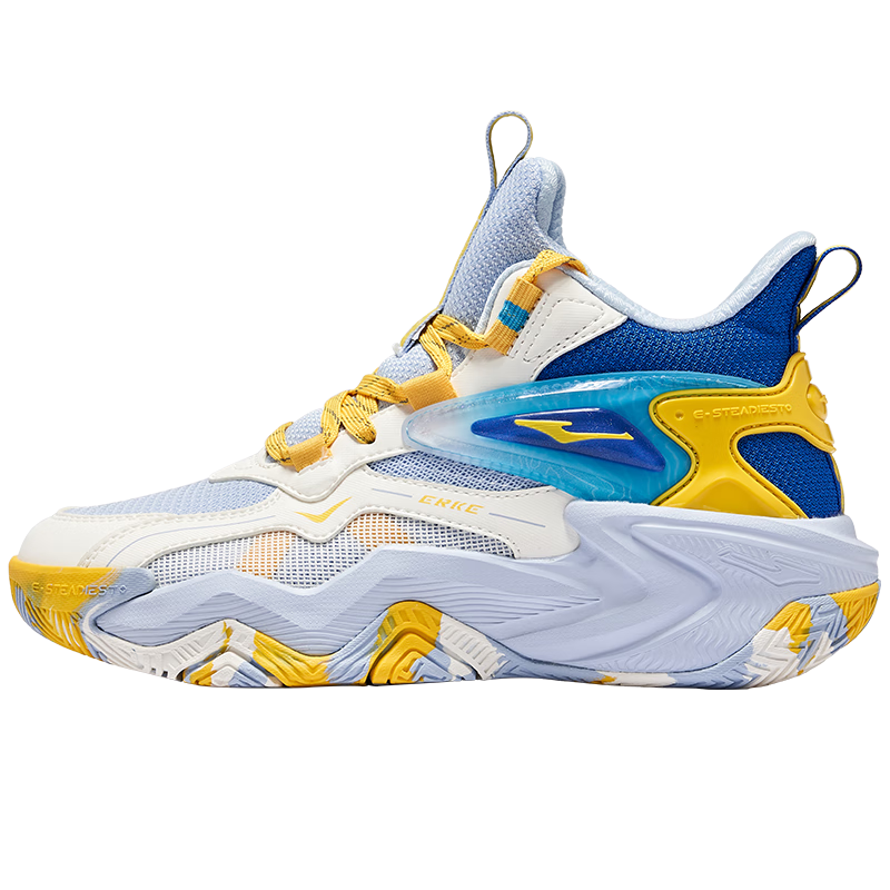 ERKE Children's Basketball Shoes, Spring Season Boys' Lace-Up Shock-Absorbing Sneakers, Sky Blue/micro-Crystal White, Size 38
