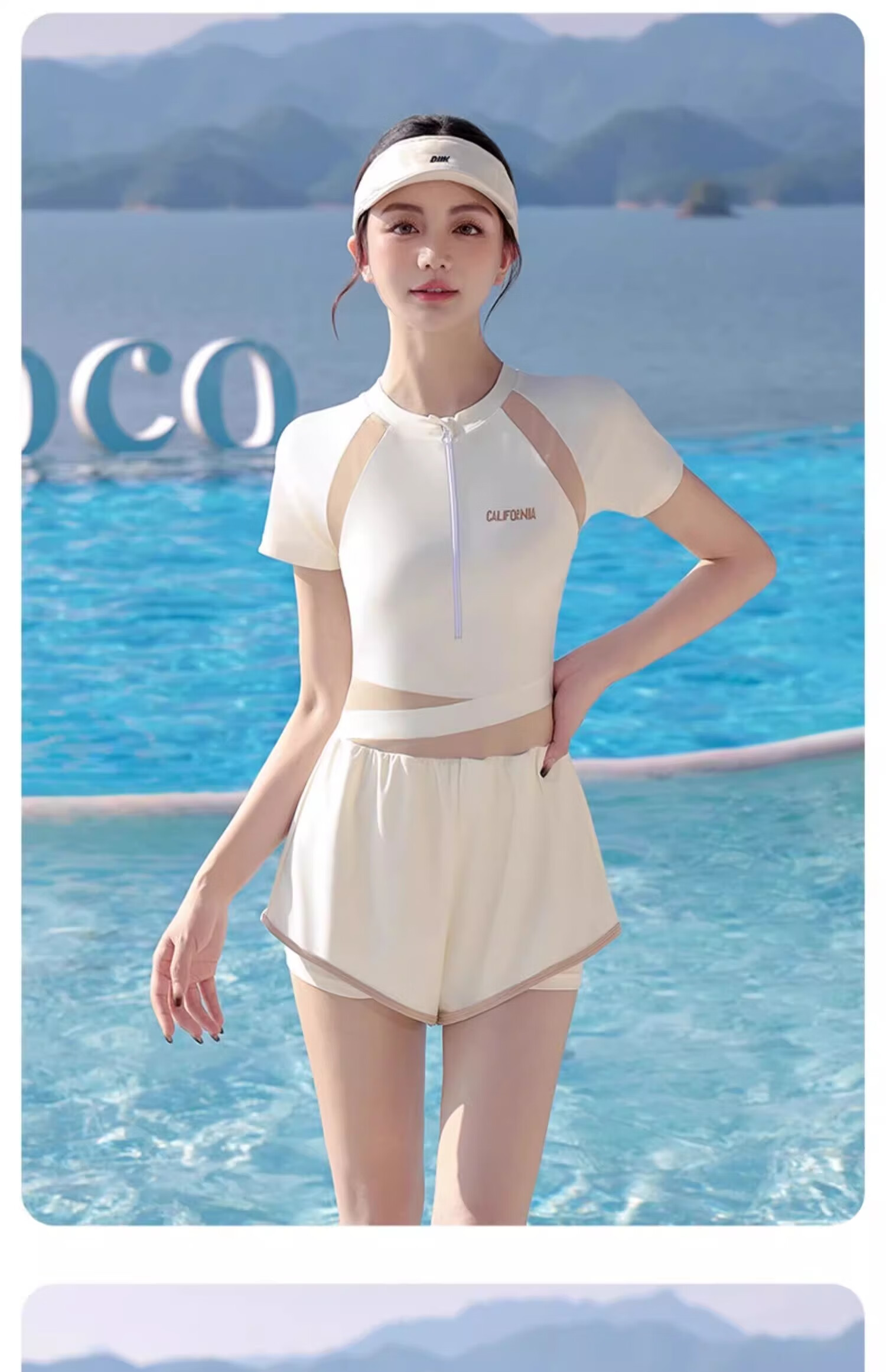 F.DYRAA One-Piece Swimsuit for Women, Competitive Speed, Slimming, Breathable, Plus Size Swimwear, Hot Spring Swimming Three-Piece Set, 15045 Off-White 2XL 5