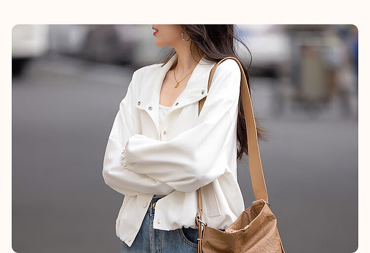 Dme [Minimalist Outfit] Spring High-Count High-Density Pique Mesh Stand Collar Four-Button Elastic Hem Short Women's Jacket 2