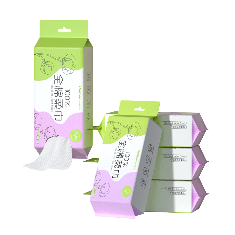 Unifree 100% Cotton Facial Wipes 60 Sheets 5 Packs Thickened Disposable Soft Cotton Towels Family Pack Makeup Remover Wipes