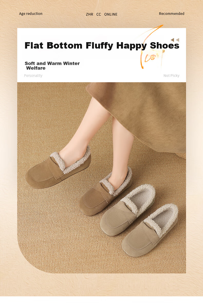 ZHR Bokeng Women's Shoes, 2025 Winter New Style, Fleece-Lined Loafers, Women's Flat Cotton Shoes, Maternity Shoes, EH116B, Khaki, Size 39 1