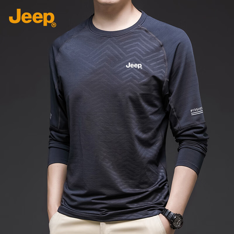 JEEP Men's Long-Sleeve T-Shirt, Casual Round Neck Undershirt for Spring And Autumn, Men's Clothing 702095, Dark Gray, Size M