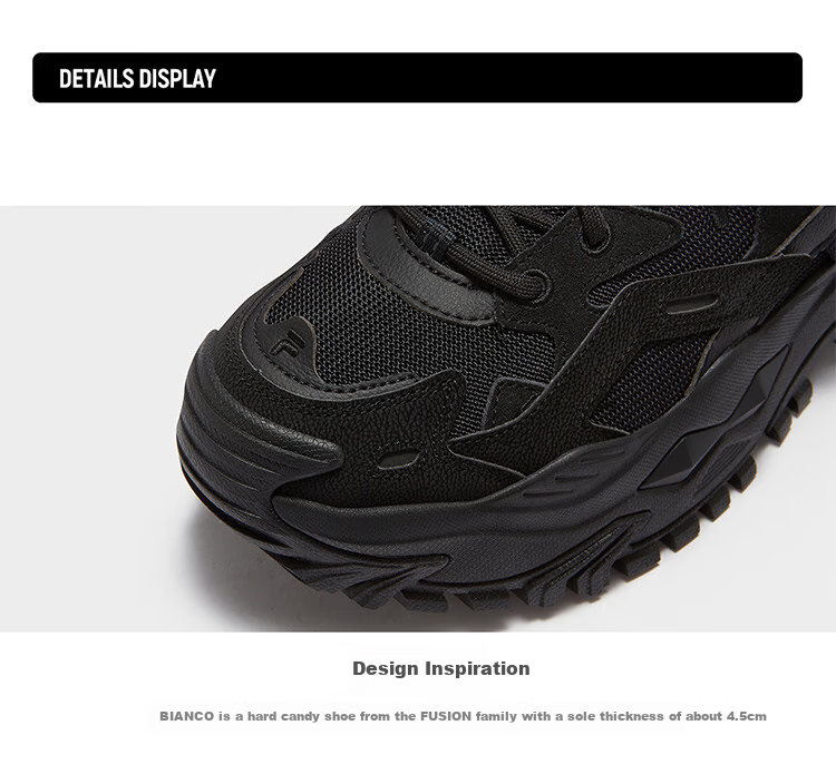 FILA FUSION Candy Men's Thick-Soled Height-Increasing Black Dad Sneakers Sports Shoes 2