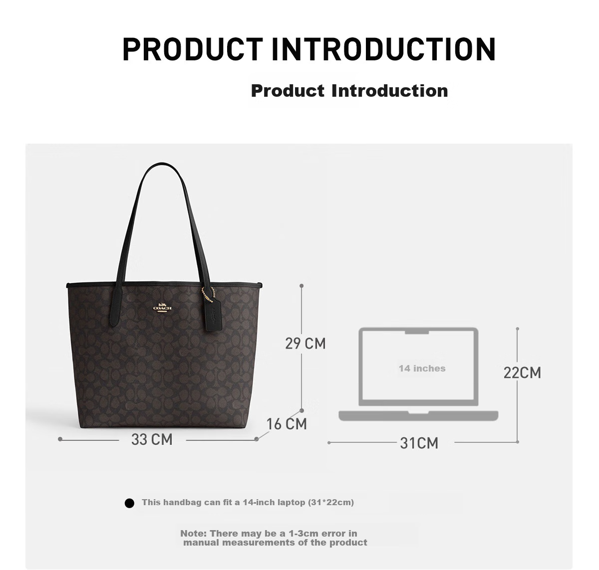 COACH [Brand Direct Supply] Women's Classic Logo CITY Large Tote Bag, Shoulder Commuter Laptop Bag CV976 10