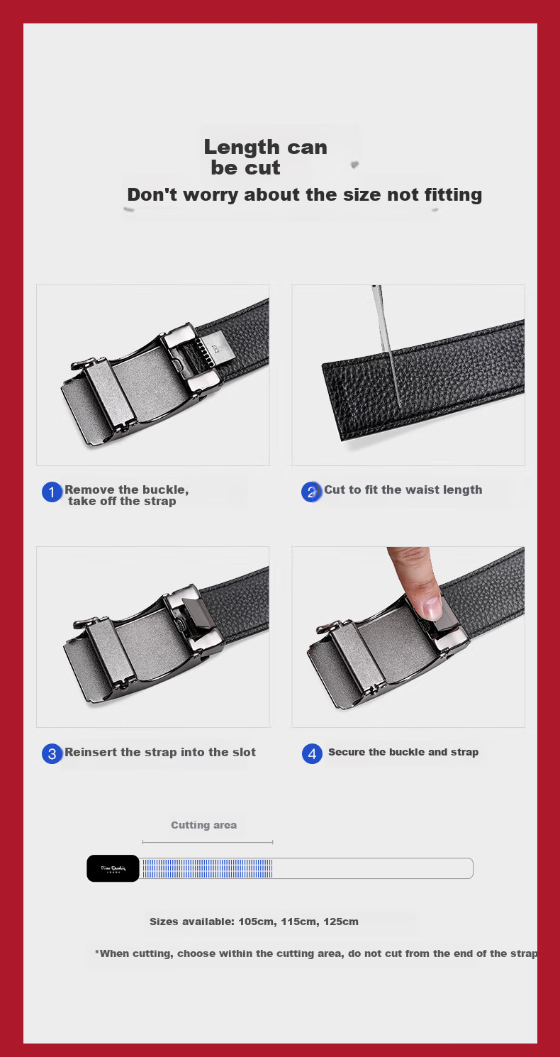 Pierre Cardin Men's Inner-Wear Leather Belt, Genuine Cowhide, Fashionable Automatic Buckle Waistband, Birthday Gift for Me 6