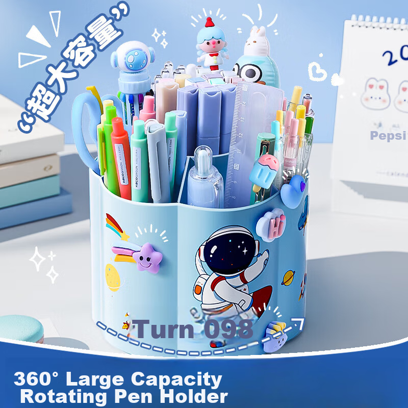 Jinzhi Blue 360-Degree Rotating Pen Holder, Large Capacity 7 Compartments Thickened Non-Slip Design, Student Back-To Study Office Desk Organizer Box