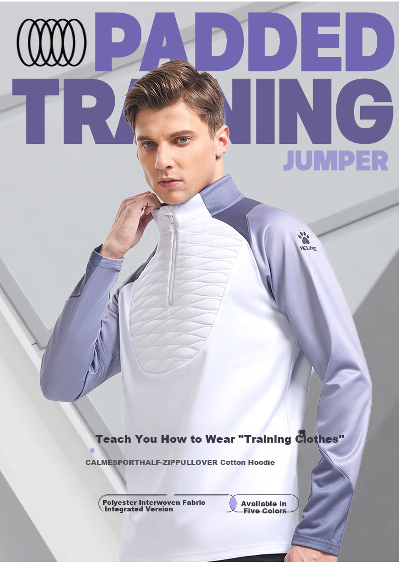 KELME Pullover Sweatshirt for Men, New Autumn Football Training Shirt, Running Hoodie with Half-Zip, Cotton-Lined Top, White, XL 2