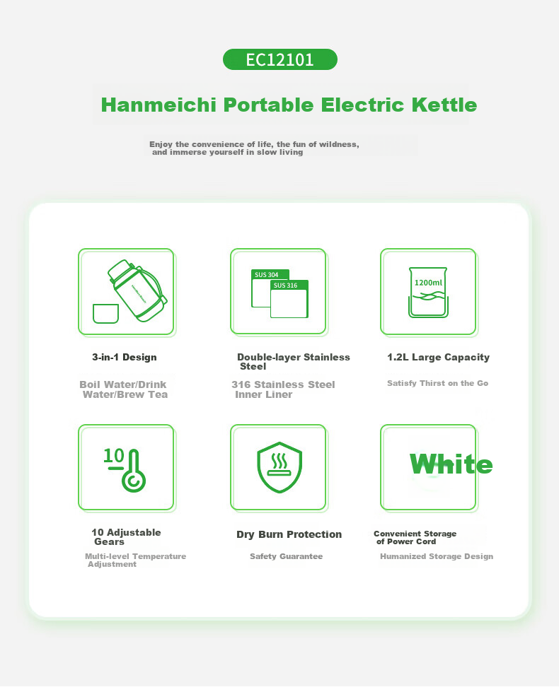 Hamilton Beach Portable Electric Kettle Health Pot Water Boiler Cup 1.2L Baby-Friendly Grade 316L Stainless Steel Camping Travel Insulated Hot And Cold Temperature Control EC12101 4