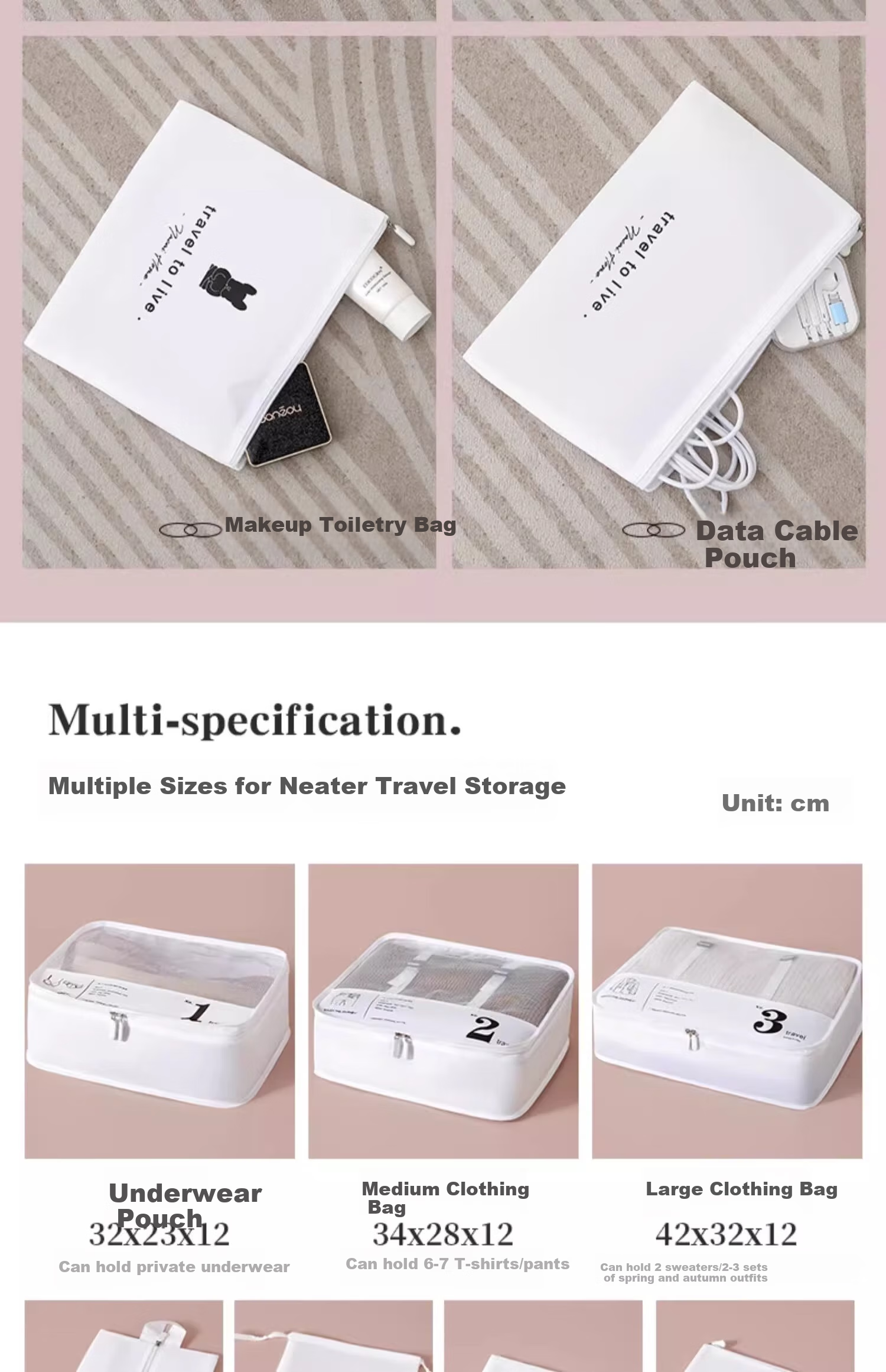 Etravel Travel Storage Bag, Luggage Organizer Bag, Business Trip Clothes Storage Bag, Packing Cubes, Beige Six-Piece Set 10