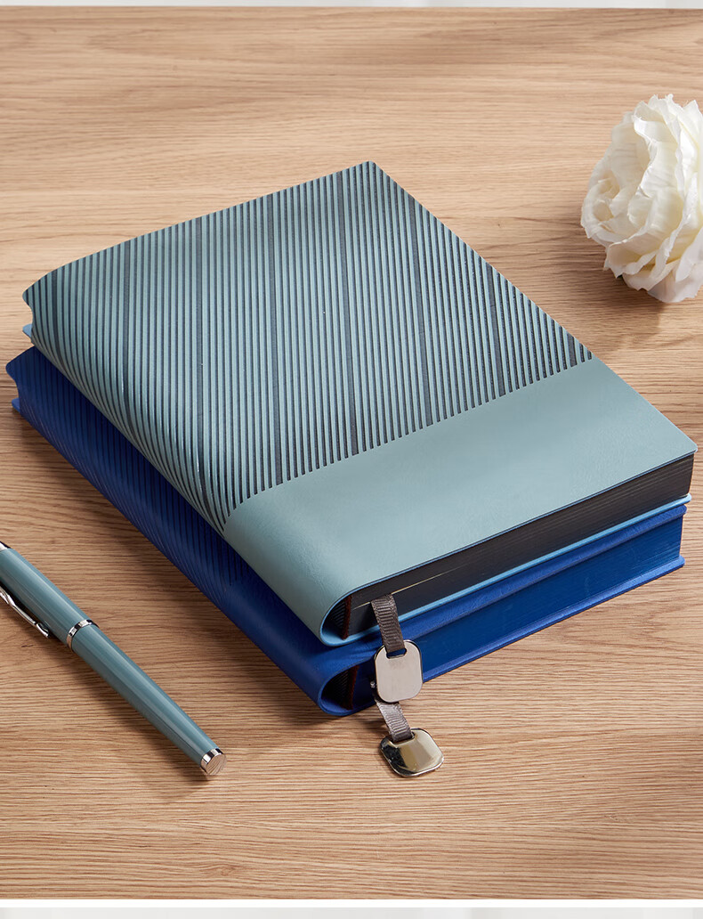 Jinyi Twill Notebook with Sprayed Edge, Thickened Leather Cover, Soft Leather Bookmark, Exquisite New Simple Artistic Journal, Large Size B5 Twill Sprayed Edge - Smog Blue (180 Sheets) 14