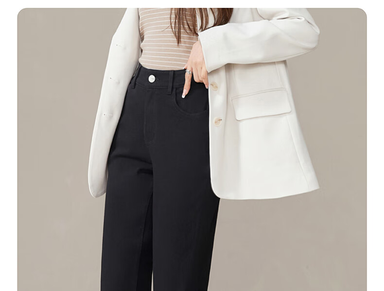 ESE-Y Spring 2025 New Slim-Fit Straight-Leg Pants, Dark Blue Denim Jeans for Women, Black, Size 26 22