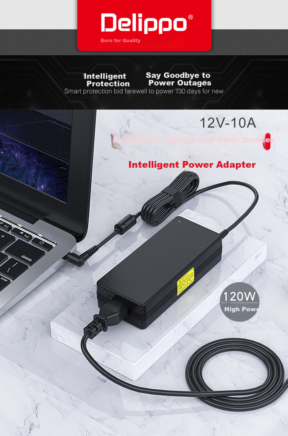 Delippo 12V10A Power Adapter Compatible with All-In Desktop Computers, Mini PCs, 12V6A/7.5A/6.5A Vacuum Cleaners, Subwoofers, Speakers, LED Screens, Monitors 1