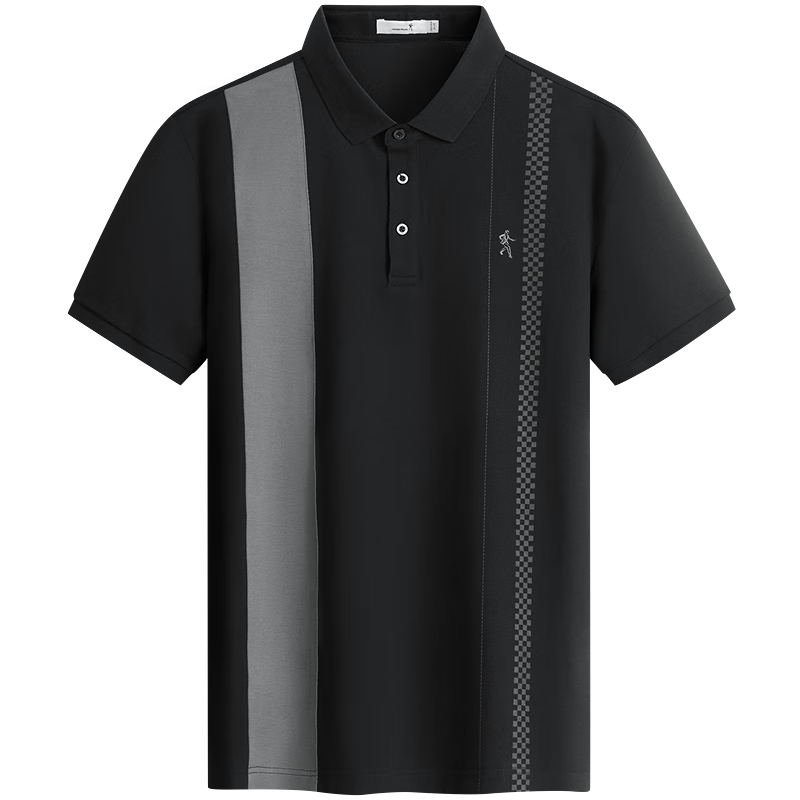 DANCING WOLVES [5A Antibacterial] Long-Lasting Shape-Retaining Solona Spliced Short-Sleeve POLO Shirt for Men, 001 Black, XL(180)