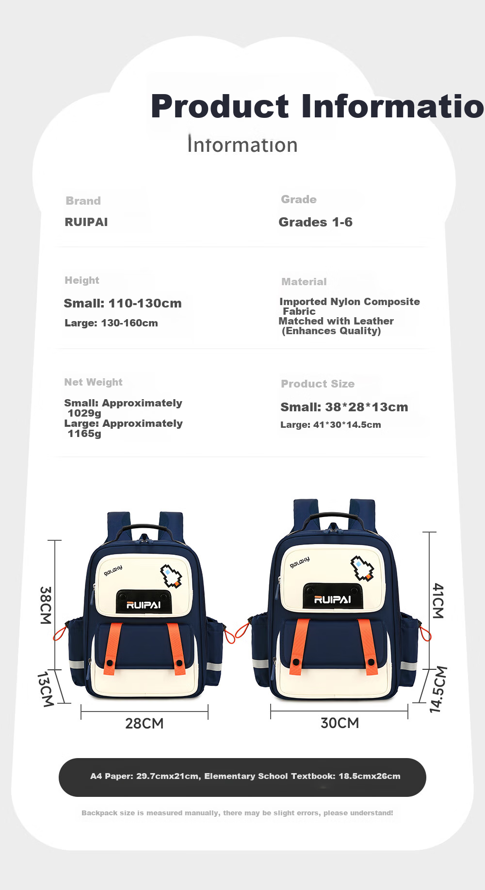 RUiPAi Backpack for Primary School Students, Boys And Girls, Spine And Shoulder Protection, Grades 1-3 Bouncy Bionic Design, Weight Reduction, Breathable And Comfortable 16