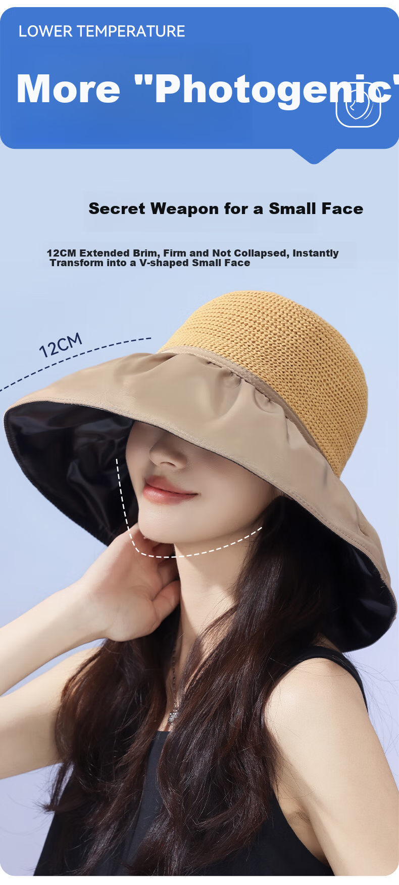 FitonTon Women's Wide Brim Sun Hat, UV Protection Black Gel Visor Cap, Summer Outdoor Versatile Straw Hat 8