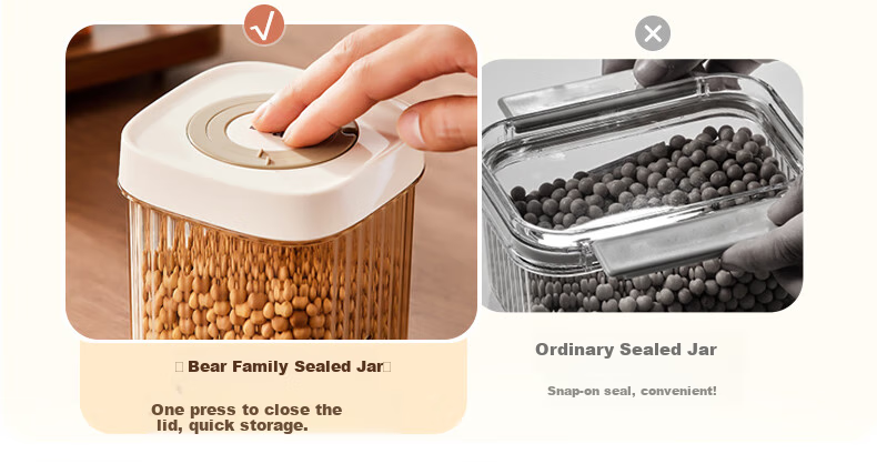 Bear Airtight Container, Multi-Grain Storage Box, Plastic Jar for Snacks, Dried Goods, Tea Leaves, 850ml Sealed Container 5
