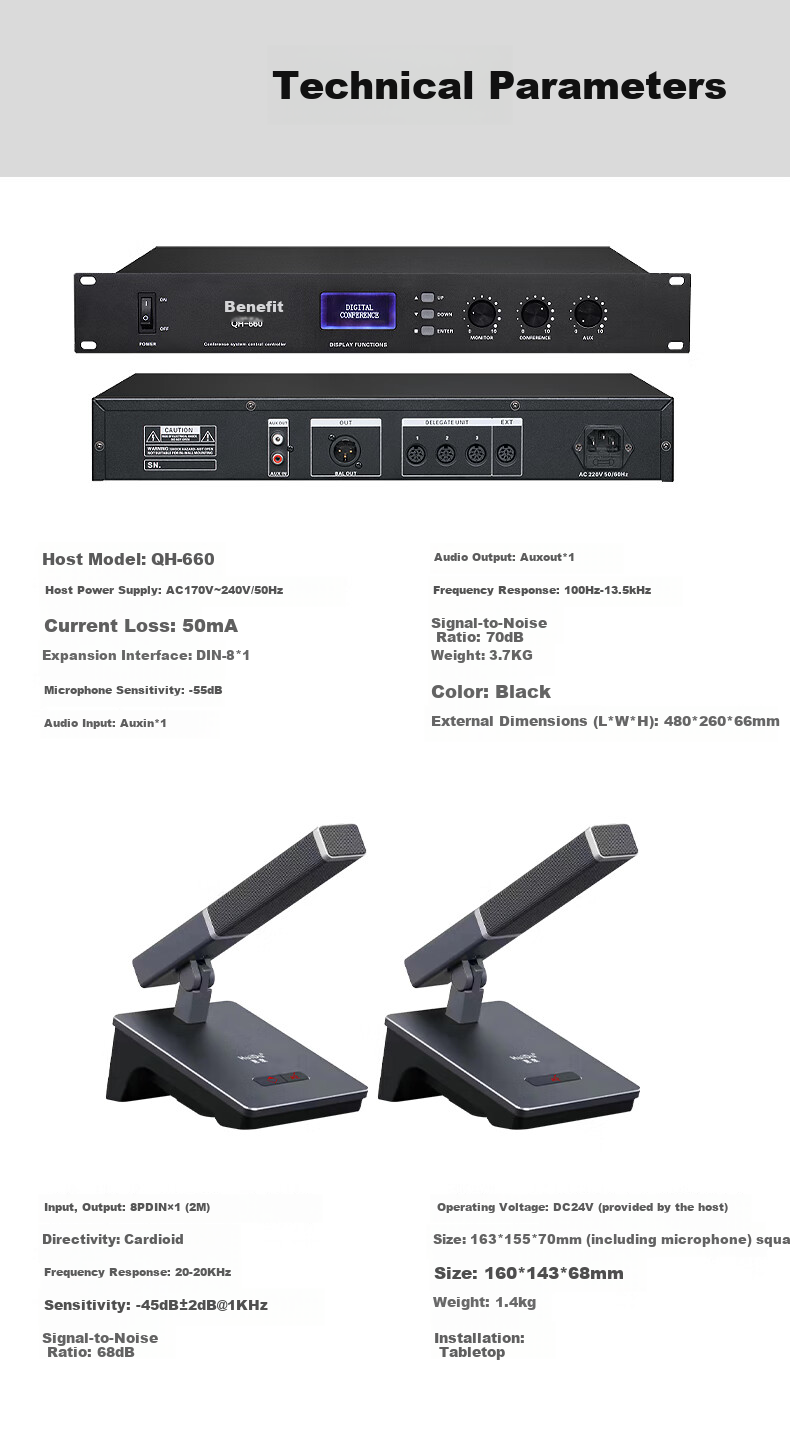 HuiDu QH-660B Professional Conference Audio System, Wired Handheld Microphone for Meetings And Engineering Conferences, Desktop Square Tube Speaker Microphone, KTV Sound System 5