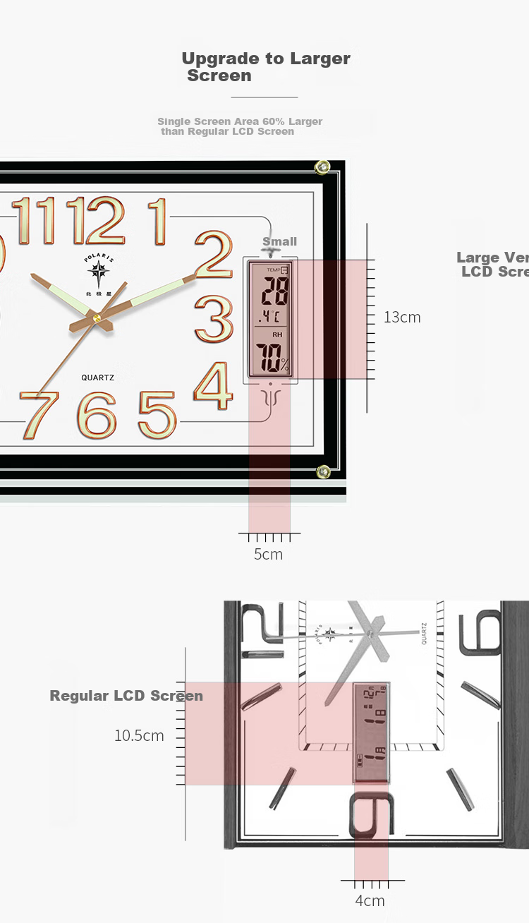 POLARIS Wall Clock, Creative Living Room Timepiece, Bedroom Luminous Clock, Temperature Display with Dual Liquid Crystal, 24-Inch Large Clock 11