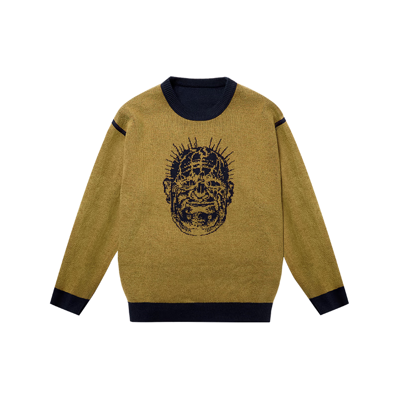 Black Myth Jinchi Phantom Double-Sided Sweater Mustard Yellow/Navy Blue L Size Black Myth Wukong Official Merchandise Unisex Wool Blend Warm Crew Neck Pullover Loose Knit