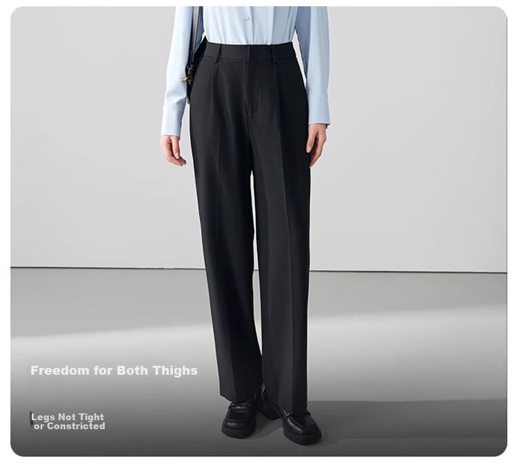 Bodexiaojie Women's Formal Suit Pants, Straight-Leg Trousers for Petite Figures, Professional Interview Attire, Black Dress Pants, Size S 4