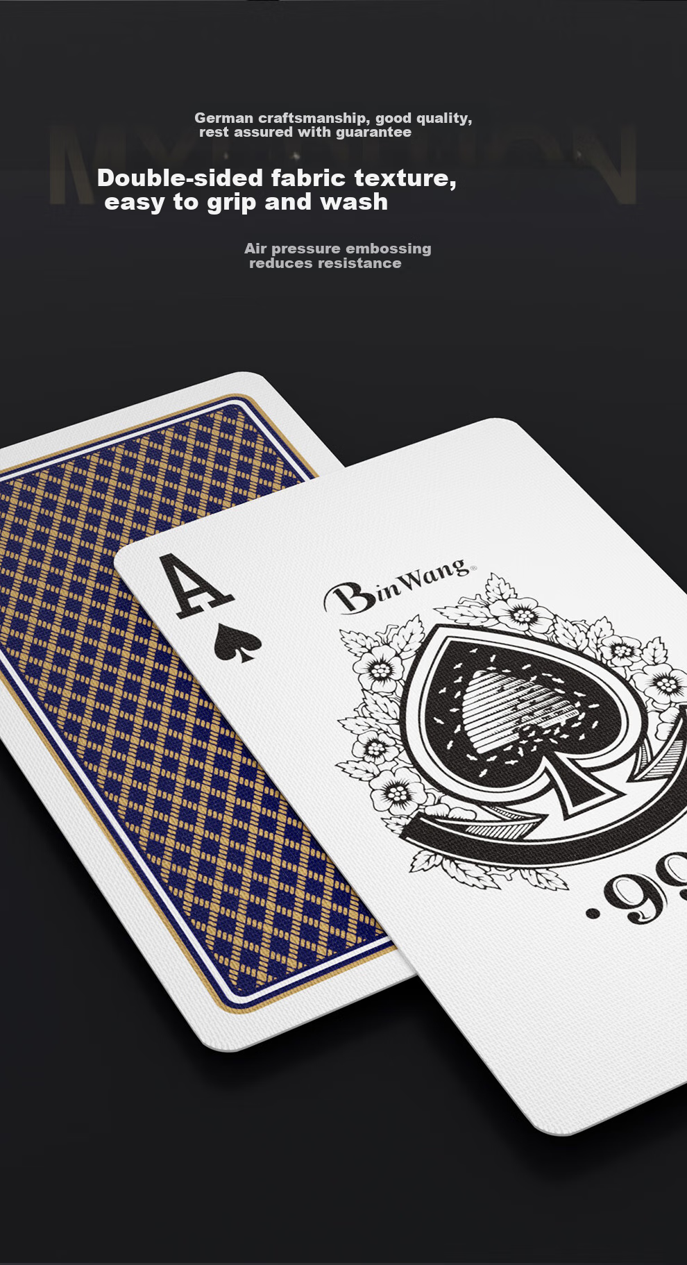 Binwang Guandan Special Playing Cards, German Imported Black Core Paper Guandan Poker Cards, Blue, 20 Decks, BL888 3