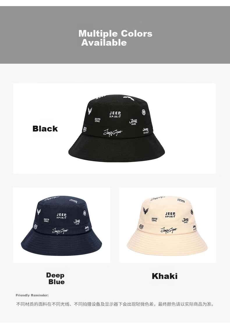 JEEP Men's Bucket Hat Fashion Casual Outdoor Sun Hat for Men and Women Four Seasons Couple Sunshade Fishing Hat A0282 Dark Blue 5