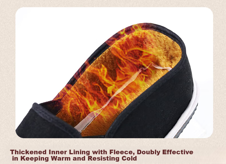 FOOTOPPO Traditional Beijing Cotton Shoes for Men with Fleece Lining, Non-Slip Rubber Sole, Soft Sole, Slip-On Style, And Thousand-Layer Sole 7
