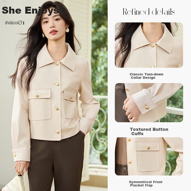 Taxiang Vintage PU Leather Jacket for Women, Petite Size Motorcycle Jacket, High-End Casual Outerwear T51D026