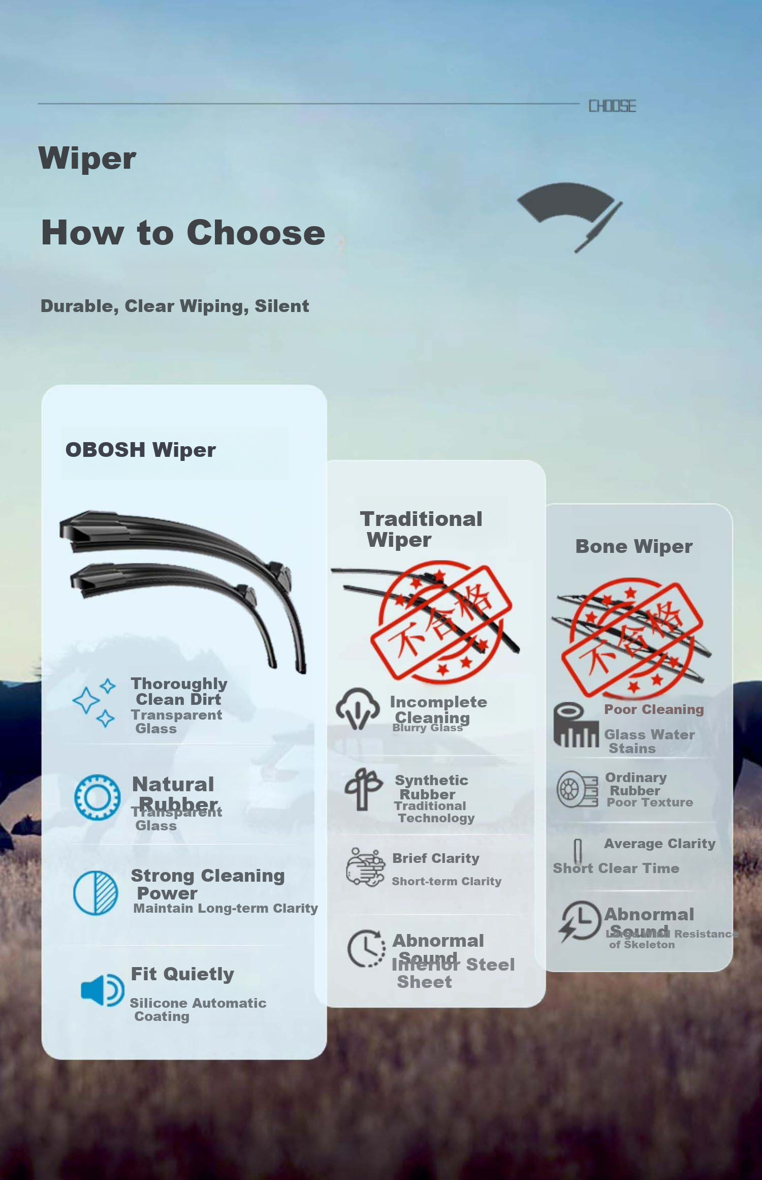 OBOSH Boneless Car Wiper Blades, Silent Natural Rubber Strips for Ford Mondeo Zhisheng/2019-2026 Models 4