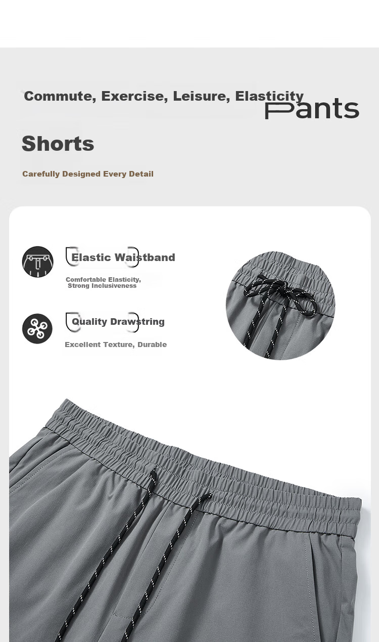 DANCING WOLVES [Elastic Waist] Breathable Quick-Dry Easy-Care Casual Pants Men's Casual Shorts, 211 Gray-Green, 56/XXL 2