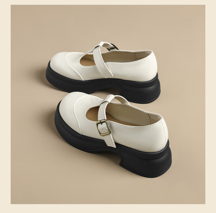 ZHR Women's Single Shoes, 2026 New Style Women's Thick-Soled Mary Jane Shoes, Japanese JK Shoes, British-Style Leather Shoes, JF200 Black, Size 37 26