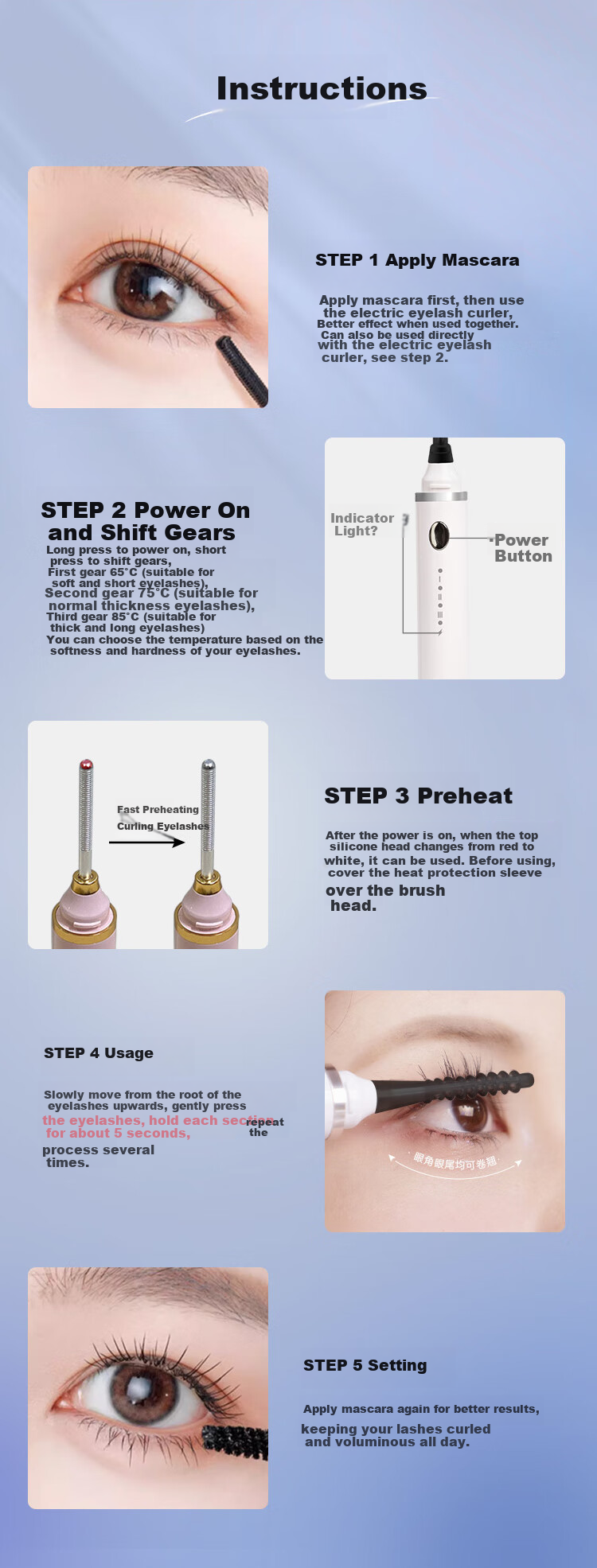 Eyecurl Pink Electric Curling Iron for Eyelashes, Rechargeable Eyelash Curler, Long-Lasting Shaping Tool for Beginners 11