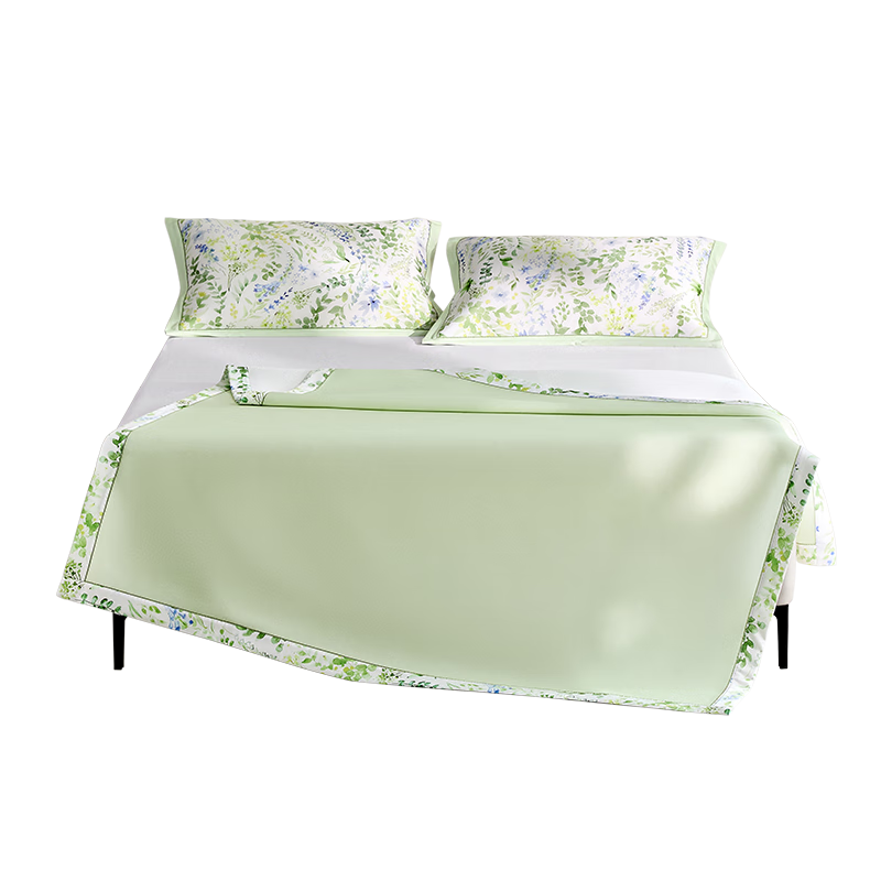 LUOLAI Home Textiles Class A Floral Ice Silk Mat [Machine Washable] Antibacterial Anti-Mite Cooling Mat Three-Piece Set, Green 180*200