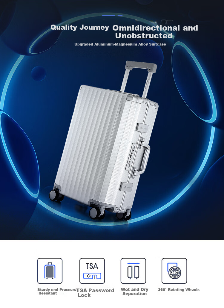 Diplomat Large Capacity Magnesium-Aluminum Alloy Frame Suitcase for Men And Women, Travel Trolley Case TL-25053 Silver 24 Inch 1