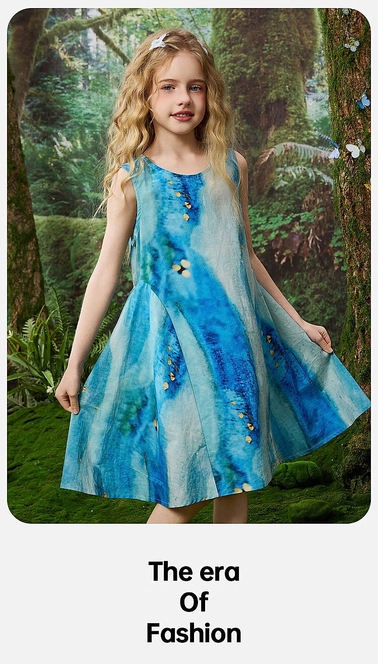 ASK JUNIOR Kids Dress Girls 2026 Summer Sleeveless Vest Dress Beach Vacation Style Princess Dress Green 130 25