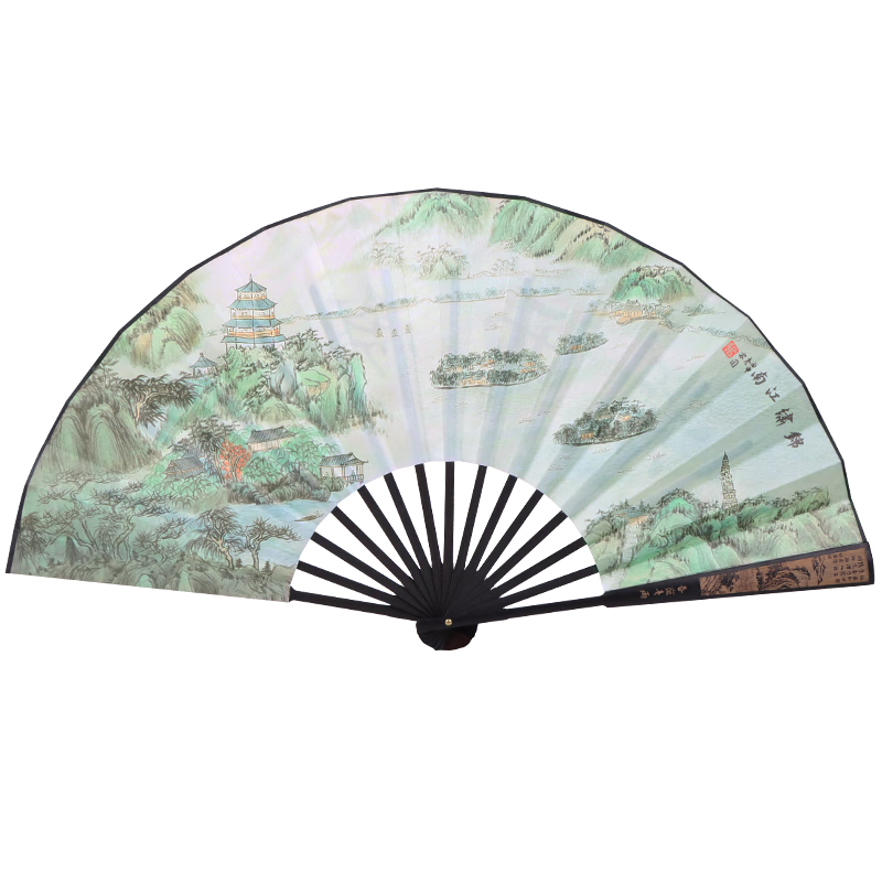 TaTanice Folding Fan, Chinese-Style Classical 10-Inch Men's Silk Fan Gift, Brocade West Lake Desig
