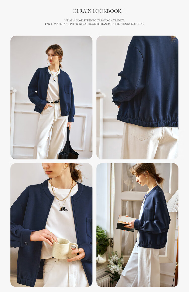 Olrain American-Style Short Jacket for Women, Spring And Autumn Casual Cardigan Top, Navy Blue (Second Batch), Size S 2